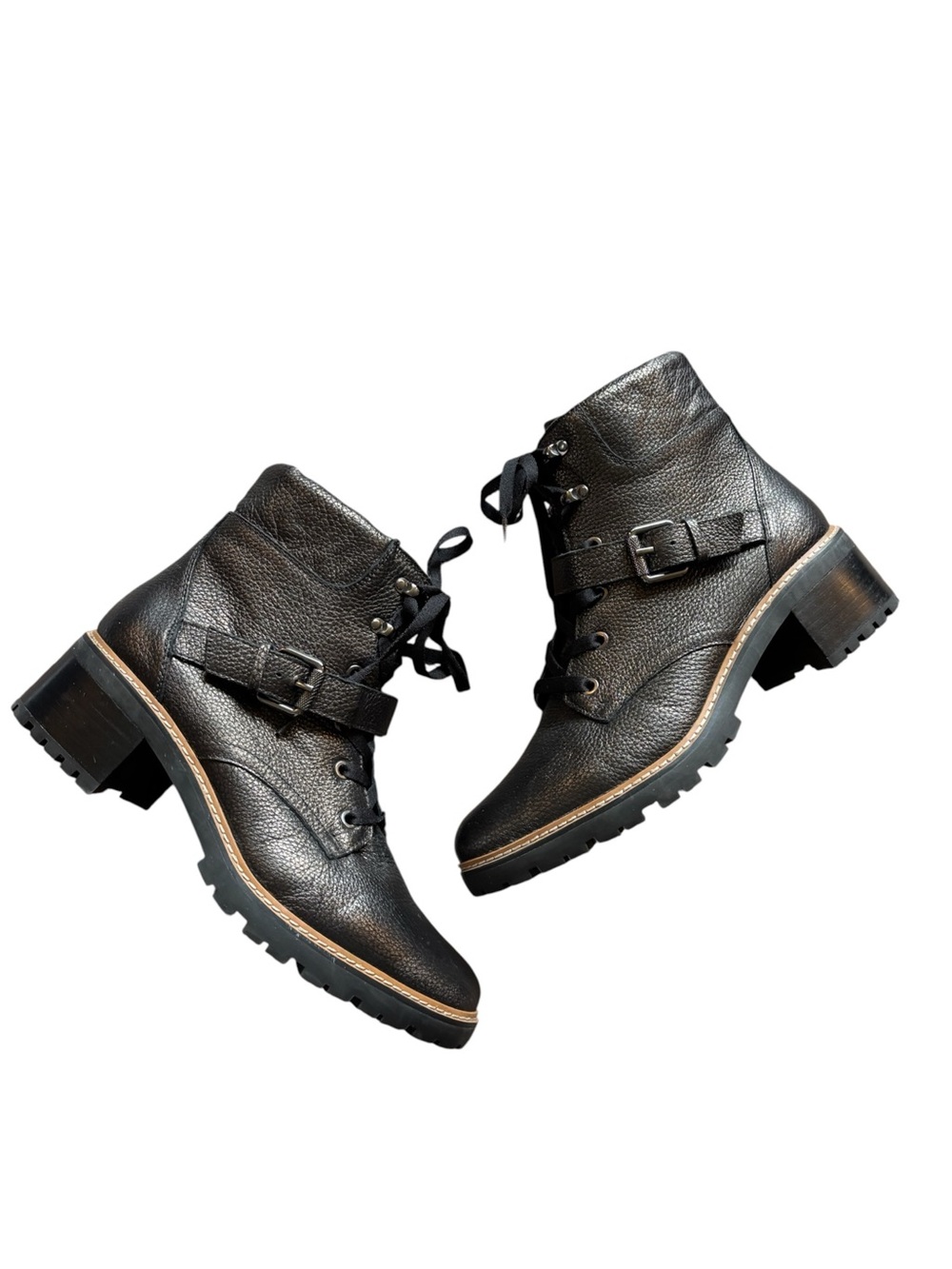 Naturalizer Tia Booties Metallic pebbled leather lace up combat moto buckle 11